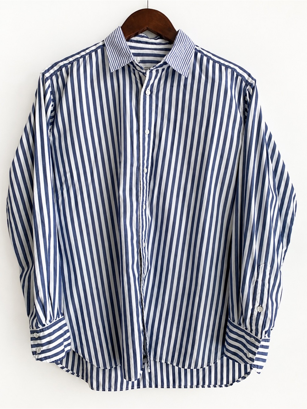 Rag & Bone Women Blue and White Vertical Stripe Dress Shirt size L